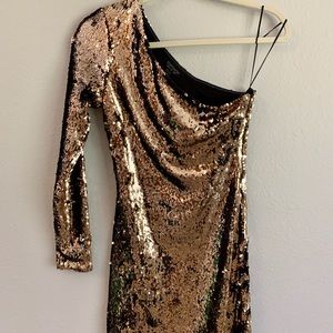 Gold Sequin One-Shoulder Dress